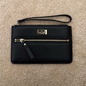 Kate Spade Black Leather Wristlet with Gold Zipper